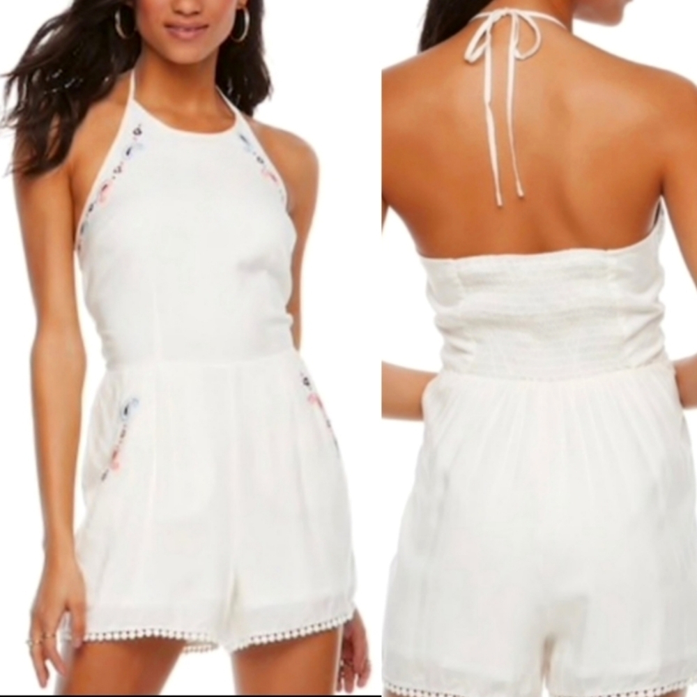 Candie's Boho Embroidered Halter Romper